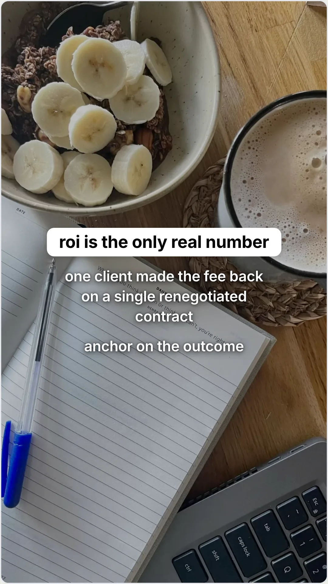 Answering 'why so expensive' without flinching: slide 5, roi is the only real number. one client made the fee 