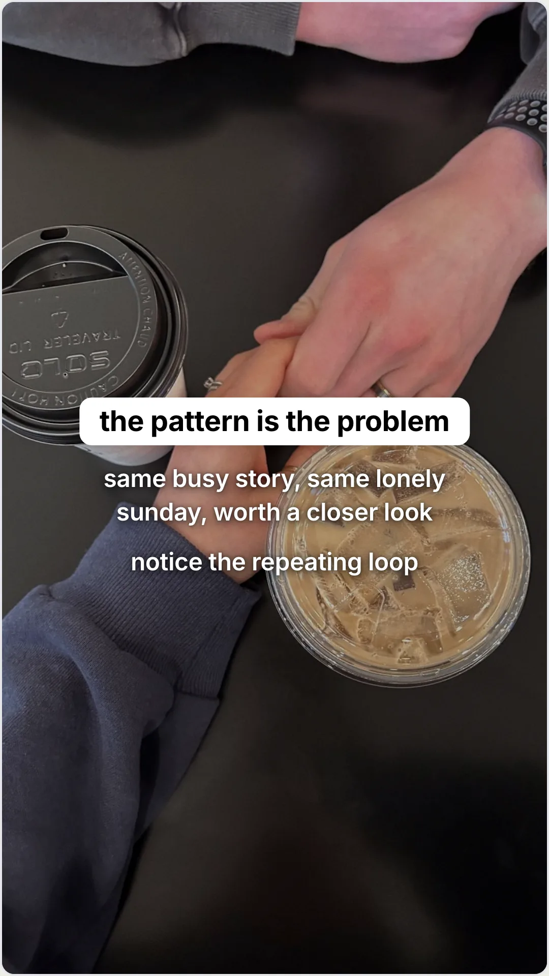 Answering the 'I'm too busy to date' excuse: slide 4, the pattern is the problem. same busy story, same lonely