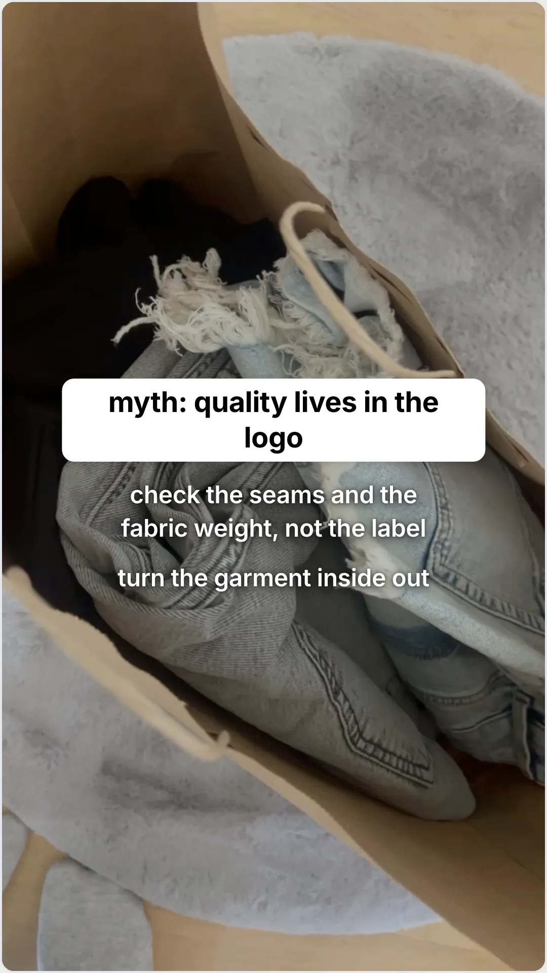 Fashion myths that keep your wardrobe disposable: slide 4, myth: quality lives in the logo. check the seams an