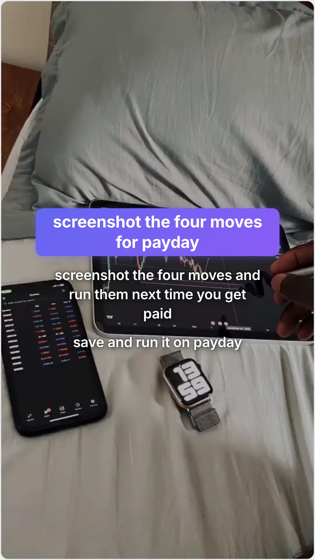 Four money moves for your first real paycheck: slide 6, screenshot the four moves for payday. screenshot the f