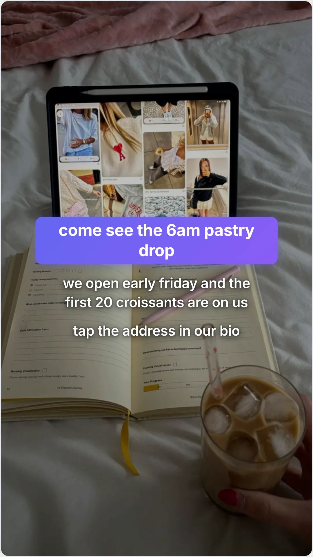 The 5am open shift your regulars never get to see: slide 6, come see the 6am pastry drop. we open early friday