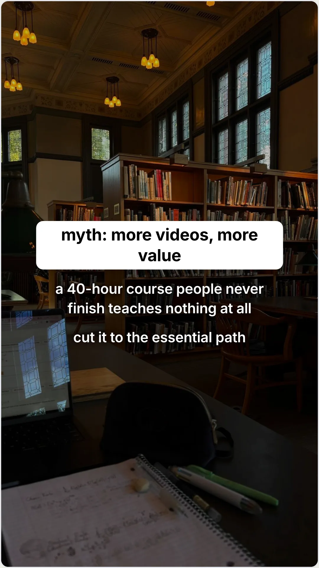 Learning myths that quietly make online courses fail: slide 2, myth: more videos, more value. a 40-hour course