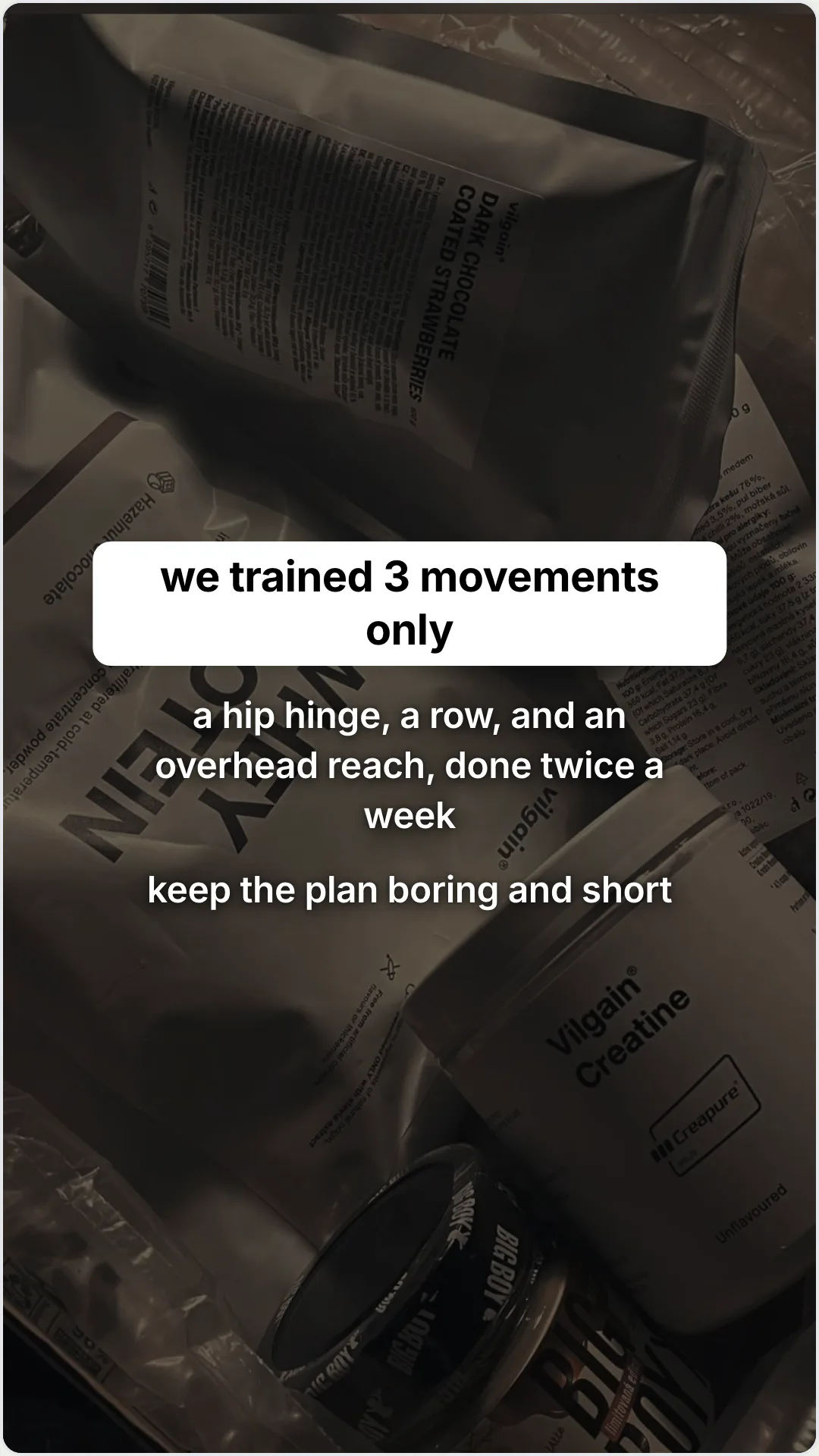 A before and after built for desk workers, not athletes: slide 3, we trained 3 movements only. a hip hinge, a