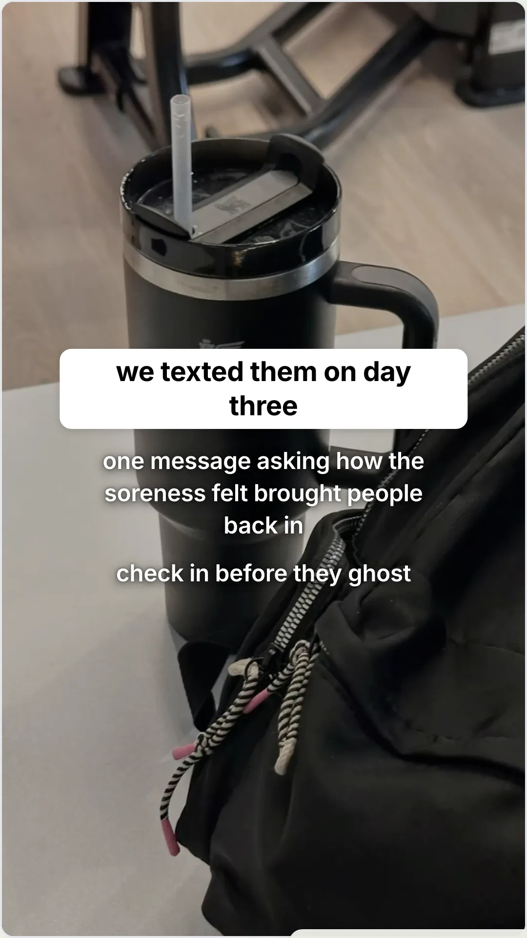 The onboarding mistake that quietly kills gym retention: slide 4, we texted them on day three. one message ask