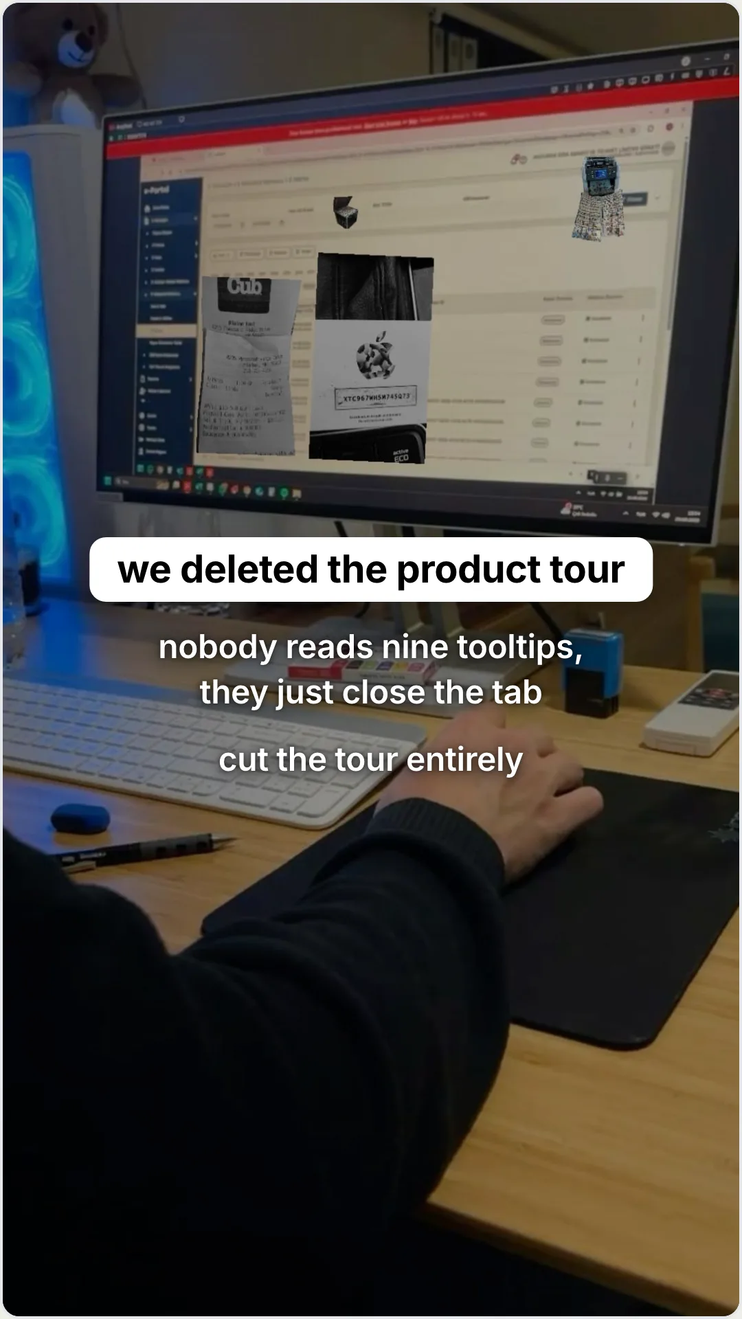 How we rebuilt onboarding after losing most of our signups: slide 2, we deleted the product tour. nobody reads