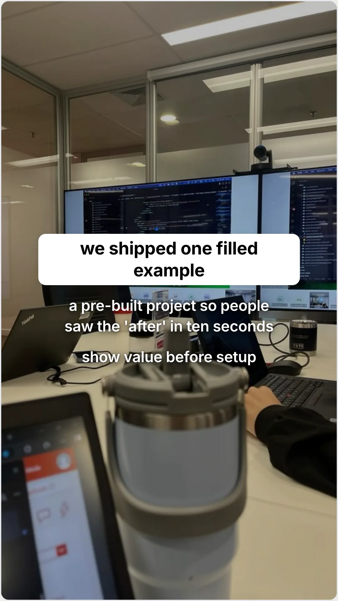 How we rebuilt onboarding after losing most of our signups: slide 3, we shipped one filled example. a pre-buil